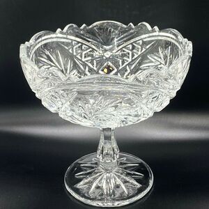 Vintage Exquisite Star of David Cut Crystal Footed Pedestal Bowl Candy Dish 7"